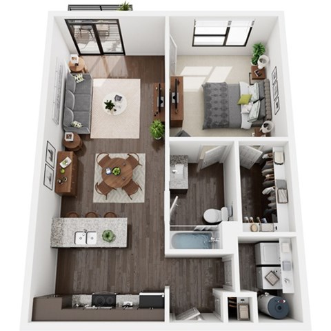 Floor plan for 1 bed, 1 bath, 825 sqft